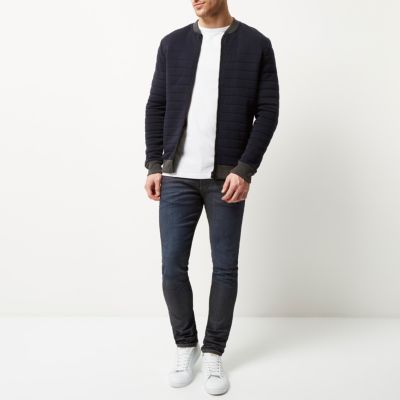 Navy quilted bomber jacket
